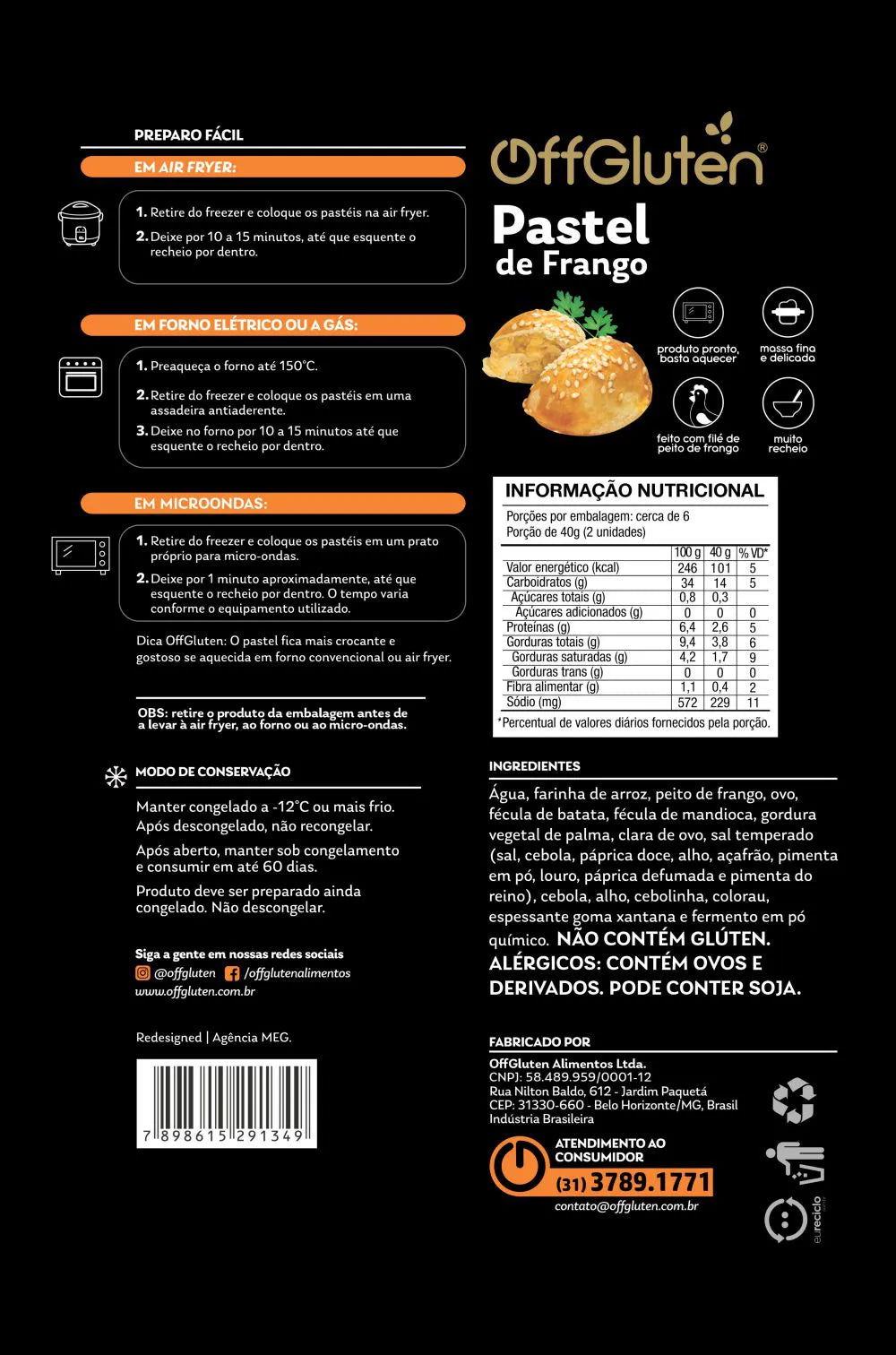Pastel de frango 250 g OffGluten