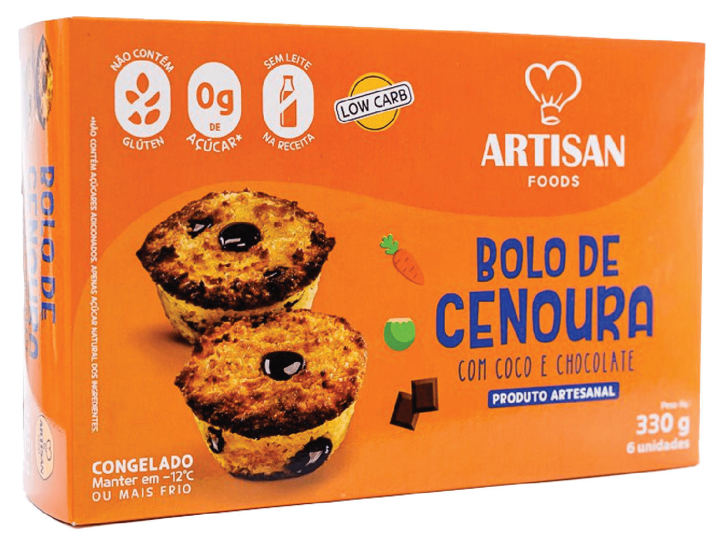 Bolo de cenoura c/ coco e chocolate - 330g | 6 Uni - Artisan Foods