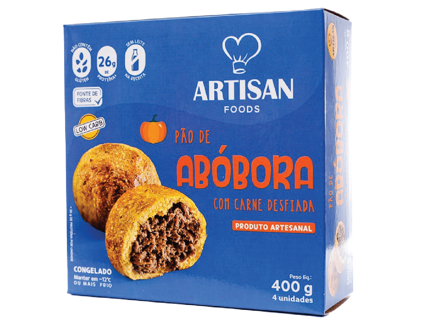 Pão de abóbora c/ carne desfiada - 400g | 4 Uni - Artisan Foods